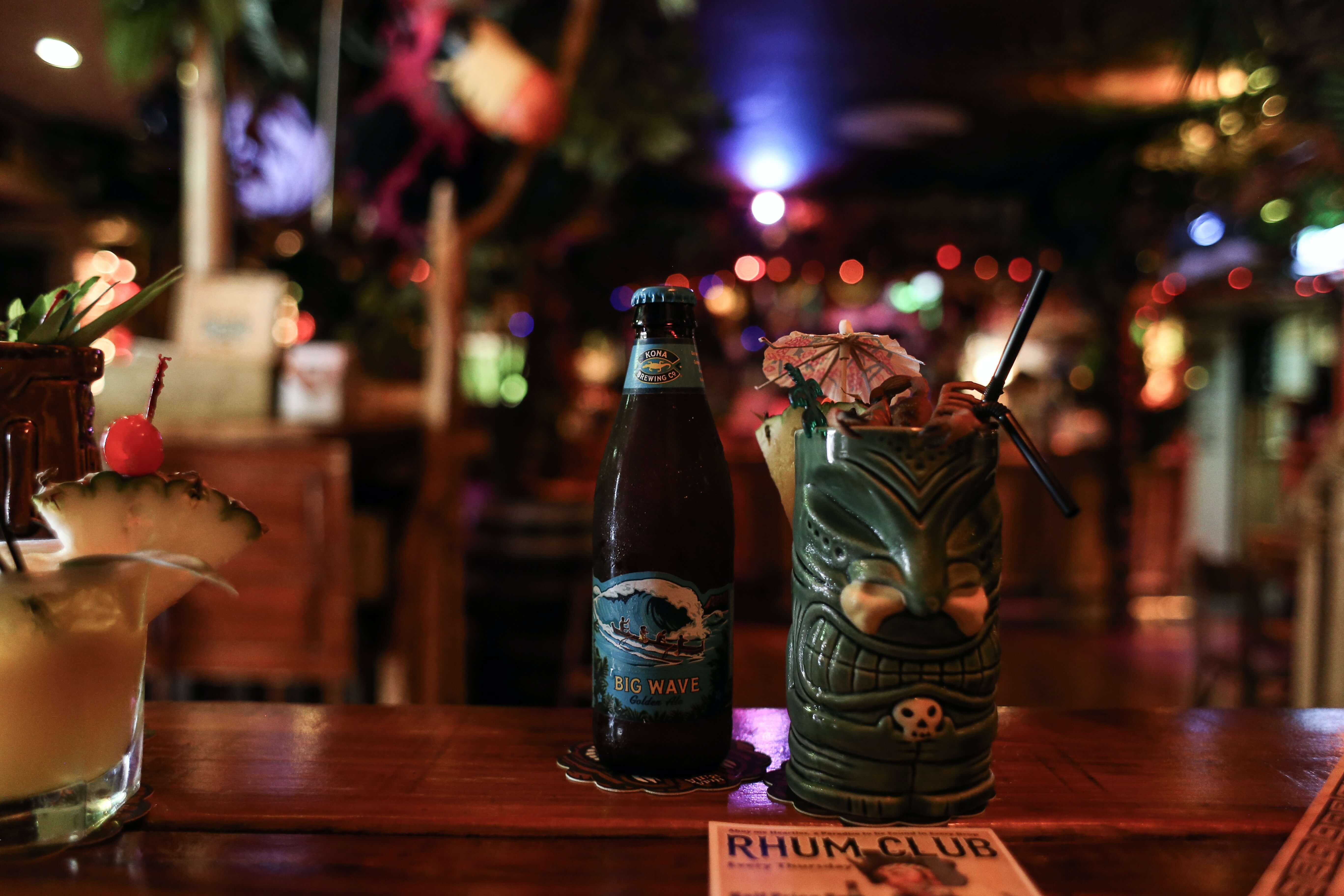 Close view of drinks on ice